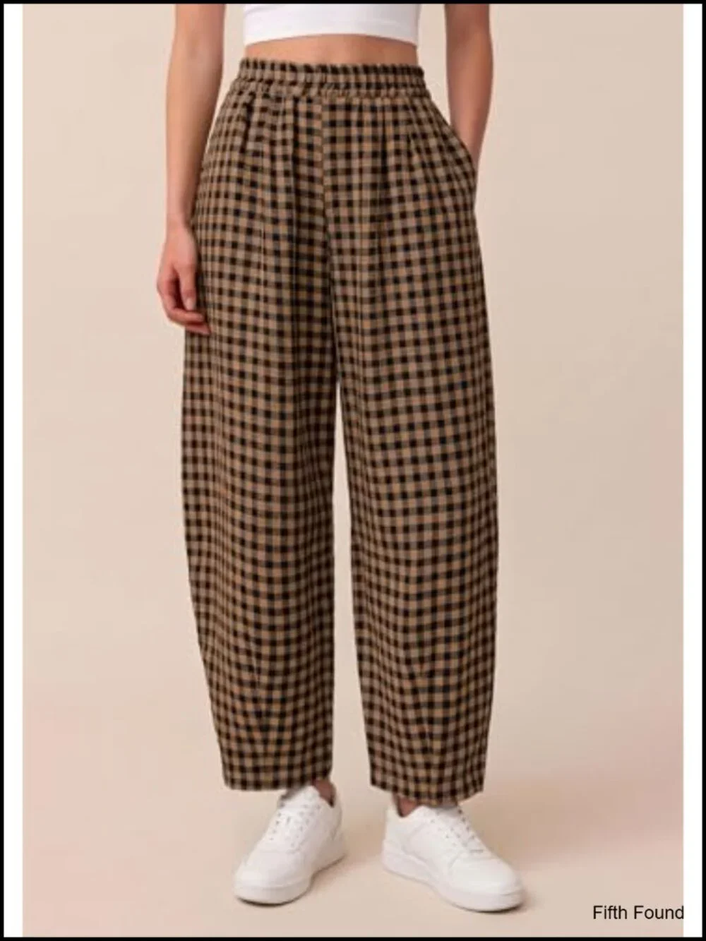 Plaid Barrel Pants Women Wide Leg Lounge Trousers Gingham Pull-On
